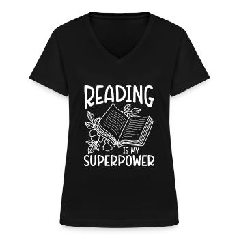 Lesen Bücherwurm - Frauen-T-Shirt mit V-Ausschnitt - Schwarz - Vorne - Lela (165cm)