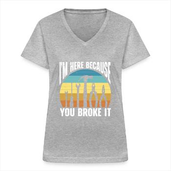 Électricien - T-shirt col V Femme - gris chiné - Devant - Lela (165cm)