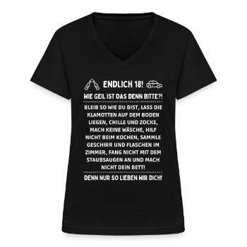 Endlich 18 18. Geburtstag - Frauen-T-Shirt mit V-Ausschnitt - Schwarz - Vorne - Lela (165cm)