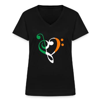 Irland Musik Noten in Herz Form - Frauen-T-Shirt mit V-Ausschnitt - Schwarz - Vorne - Lela (165cm)