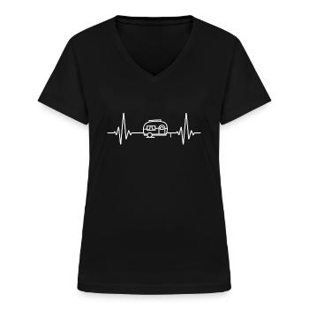 Puls Wohnwagen Frequenz | EKG Herzschlag Camping - Frauen-T-Shirt mit V-Ausschnitt - Schwarz - Vorne - Lela (165cm)
