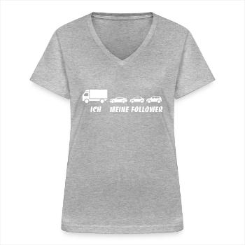 Ich und meine Follower - LKW - Stau - Frauen-T-Shirt mit V-Ausschnitt - Grau meliert - Vorne - Lela (165cm)