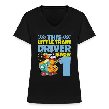 1. Geburtstag Dieser Kleine Lokführer Ist Jetzt 1 - Frauen-T-Shirt mit V-Ausschnitt - Schwarz - Vorne - Lela (165cm)