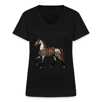 Steampunk-Pferd - Frauen-T-Shirt mit V-Ausschnitt - Schwarz - Vorne - Lela (165cm)