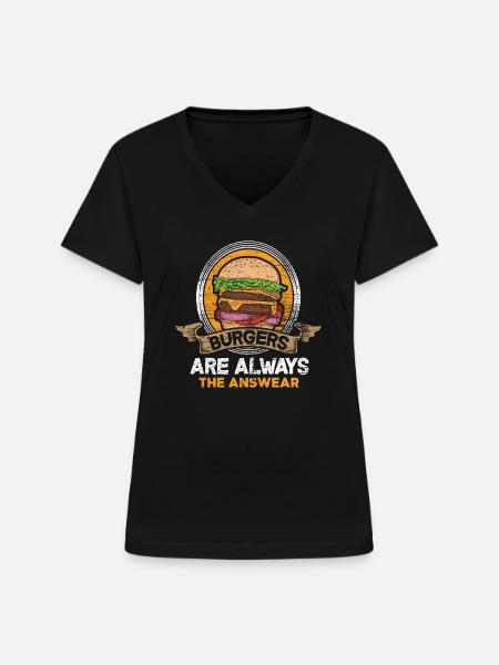 Burger - Frauen-T-Shirt mit V-Ausschnitt - Schwarz