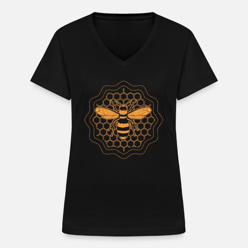 Beekeeper beekeeper bee in honeycomb beekeeping - Women's V-neck T-shirt - black