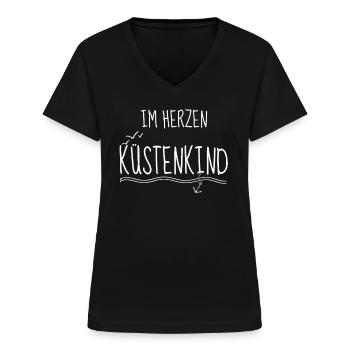 Küste Sprüche Im Herzen Küstenkind - Frauen-T-Shirt mit V-Ausschnitt - Schwarz - Vorne - Lela (165cm)