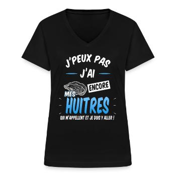 Les huitres m'appellent ostréiculteur cadeau - T-shirt col V Femme - noir - Devant - Lela (165cm)
