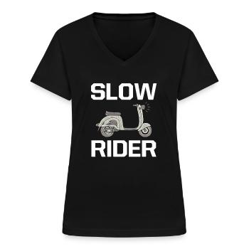 Slow Rider Bike Roller Rollerfahrer Rollerfahren - Frauen-T-Shirt mit V-Ausschnitt - Schwarz - Vorne - Lela (165cm)