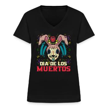 Dia De Los Muertos Sugar Schädel Hase - Frauen-T-Shirt mit V-Ausschnitt - Schwarz - Vorne - Lela (165cm)