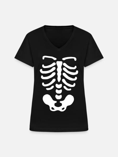 Skelett - Frauen-T-Shirt mit V-Ausschnitt - Schwarz