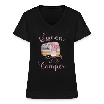 Queen of the Camper - Womens Caravan - Frauen-T-Shirt mit V-Ausschnitt - Schwarz - Vorne - Lela (165cm)