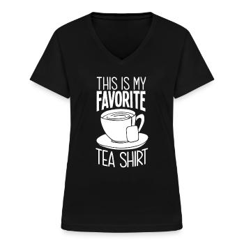 Tee Shirt - Frauen-T-Shirt mit V-Ausschnitt - Schwarz - Vorne - Lela (165cm)