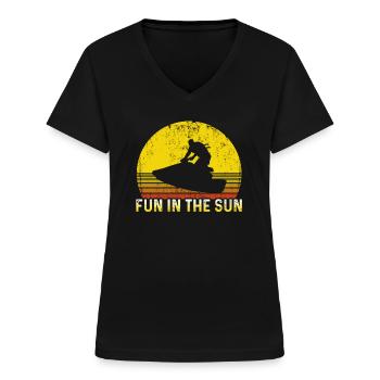 Vintage Jetski Holiday Motorboat Fun In The Sun - Women's V-neck T-shirt - black - Front - Lela (165cm)
