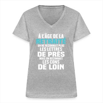à l'âge de la retraité - T-shirt col V Femme - gris chiné - Devant - Lela (165cm)