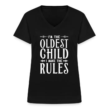 Ik ben het oudste kind Ik maak de regels grappig - Vrouwen T-shirt met V-hals - zwart - Voor - Lela (165cm)