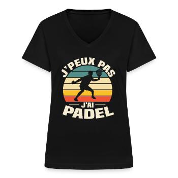 Je peux pas j ai padel - T-shirt col V Femme - noir - Devant - Lela (165cm)