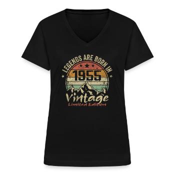Die Legenden wurden in den Jahren 1955 - 1955 geboren - Frauen-T-Shirt mit V-Ausschnitt - Schwarz - Vorne - Lela (165cm)