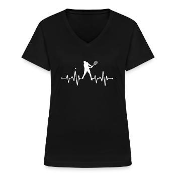 Tennis Herzschlag - Frauen-T-Shirt mit V-Ausschnitt - Schwarz - Vorne - Lela (165cm)