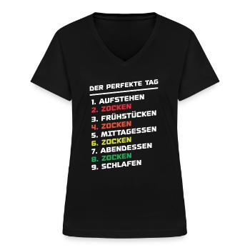 La journée parfaite pour jouer - T-shirt col V Femme - noir - Devant - Lela (165cm)