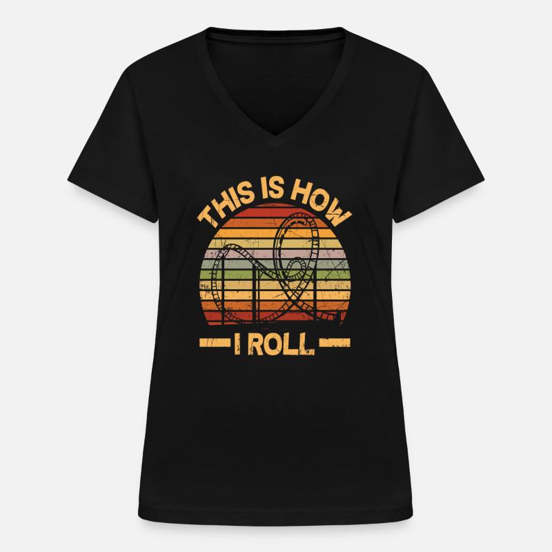 Sjove rutsjebane elskere retro rutsjebane - T-shirt med V-hals til damer - sort