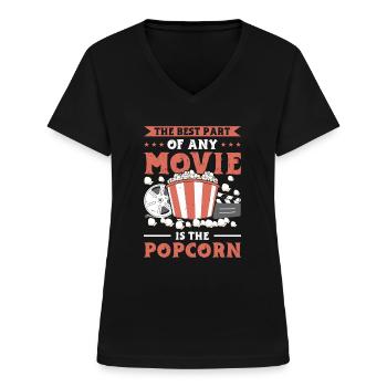 Popcorn Filmeabend Pop-Corn Kinonacht Geschenk - Frauen-T-Shirt mit V-Ausschnitt - Schwarz - Vorne - Lela (165cm)