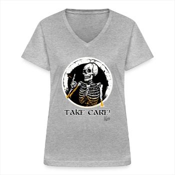 Skeleton Skull Council: Watch out! - Women's V-neck T-shirt - sports grey - Front - Lela (165cm)
