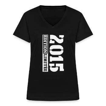 2015 Édition Limitée Humour Anniversaire 10 Ans - T-shirt col V Femme - noir - Devant - Lela (165cm)