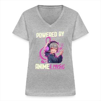 Anime & Music Kawaii - Women's V-neck T-shirt - sports grey - Front - Lela (165cm)
