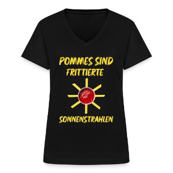 Pommes sind frittierte Sonnenstrahlen die Sonne - Frauen-T-Shirt mit V-Ausschnitt - Schwarz - Vorne - Lela (165cm)