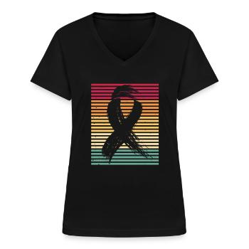 Retro Brustkrebs Vintage Krebs - Frauen-T-Shirt mit V-Ausschnitt - Schwarz - Vorne - Lela (165cm)