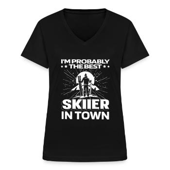 Skiing Apres Ski Funny - Women's V-neck T-shirt - black - Front - Lela (165cm)