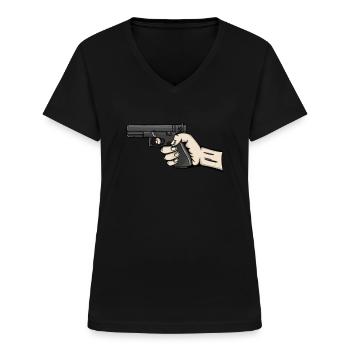 Droits relatifs à feu - T-shirt col V Femme - noir - Devant - Lela (165cm)