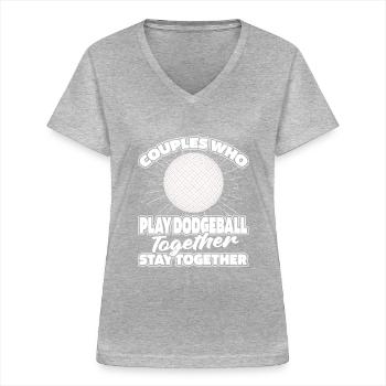 Couple de ballon chasseur - T-shirt col V Femme - gris chiné - Devant - Lela (165cm)