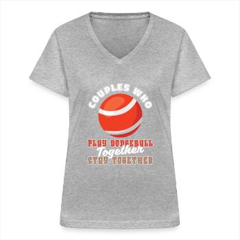 Couple de ballon chasseur - T-shirt col V Femme - gris chiné - Devant - Lela (165cm)