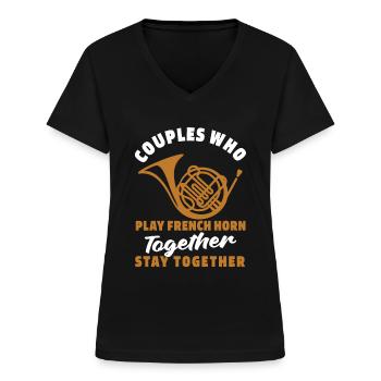 French Horn Pair - Women's V-neck T-shirt - black - Front - Lela (165cm)