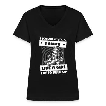 Wandern Wanderer Mädchen - Frauen-T-Shirt mit V-Ausschnitt - Schwarz - Vorne - Lela (165cm)