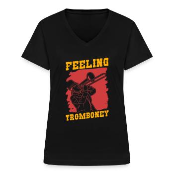 Spielmannszug Posaune Lustig - Frauen-T-Shirt mit V-Ausschnitt - Schwarz - Vorne - Lela (165cm)