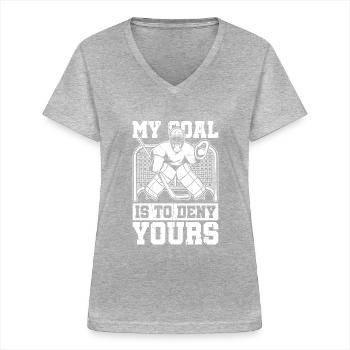 Eishockey Torwart - Frauen-T-Shirt mit V-Ausschnitt - Grau meliert - Vorne - Lela (165cm)