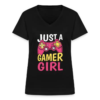 Gamer Gaming juste une fille de jeux vidéo - T-shirt col V Femme - noir - Devant - Lela (165cm)