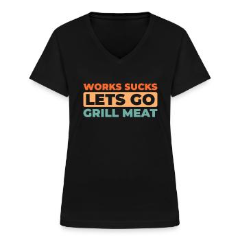 Grillades au barbecue - T-shirt col V Femme - noir - Devant - Lela (165cm)