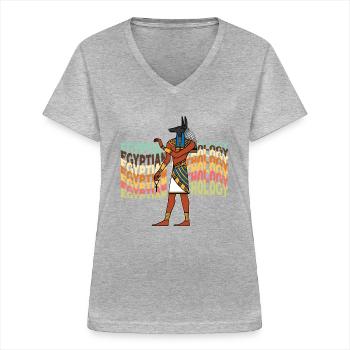 Mythologie égyptienne Egypte Bastet - T-shirt col V Femme - gris chiné - Devant - Lela (165cm)