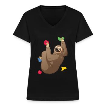Cat Sloth Climbing Mountaineering - Women's V-neck T-shirt - black - Front - Lela (165cm)