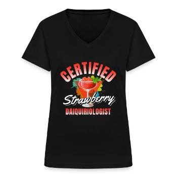 Strawberry Daiquiri Cocktail Alkohol - Frauen-T-Shirt mit V-Ausschnitt - Schwarz - Vorne - Lela (165cm)