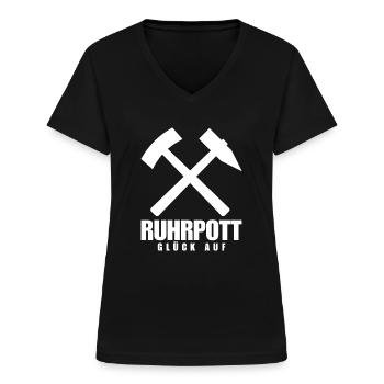 Ruhrpott Glück Auf Pott Bergbau Kohle - Frauen-T-Shirt mit V-Ausschnitt - Schwarz - Vorne - Lela (165cm)
