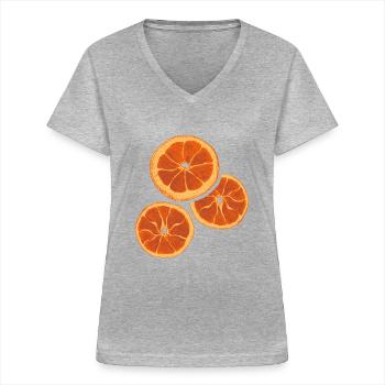 Séchage des fruits secs à l’orange - T-shirt col V Femme - gris chiné - Devant - Lela (165cm)