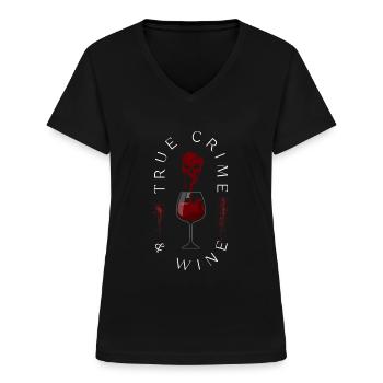 True Crime and Wine Krimifans - Frauen-T-Shirt mit V-Ausschnitt - Schwarz - Vorne - Lela (165cm)