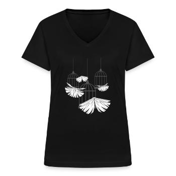 Fliegende Bücher Buchliebhaber Bücher Buch Lesen - Frauen-T-Shirt mit V-Ausschnitt - Schwarz - Vorne - Lela (165cm)