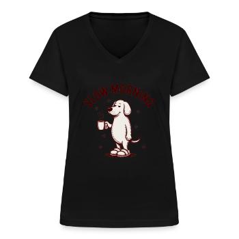 Café lent du matin chien - T-shirt col V Femme - noir - Devant - Lela (165cm)