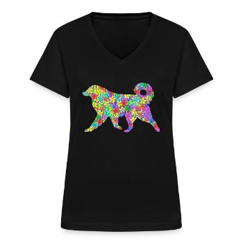Pyrenäen-Sennenhund, vollständig anpassbar nach Wunsch - Frauen-T-Shirt mit V-Ausschnitt - Schwarz - Vorne - Lela (165cm)